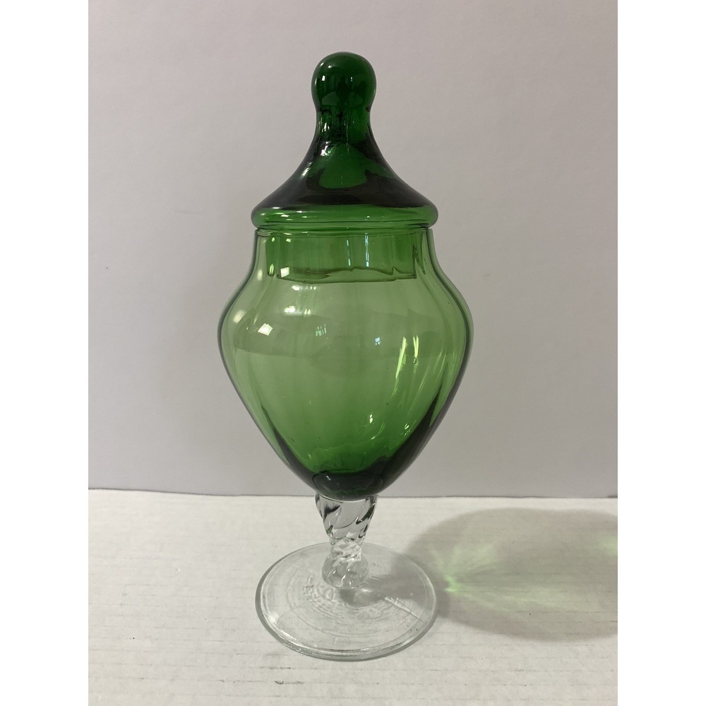 Empoli Italian 9" Green Optic Apothecary Covered Candy Jar Circus Tent Lid